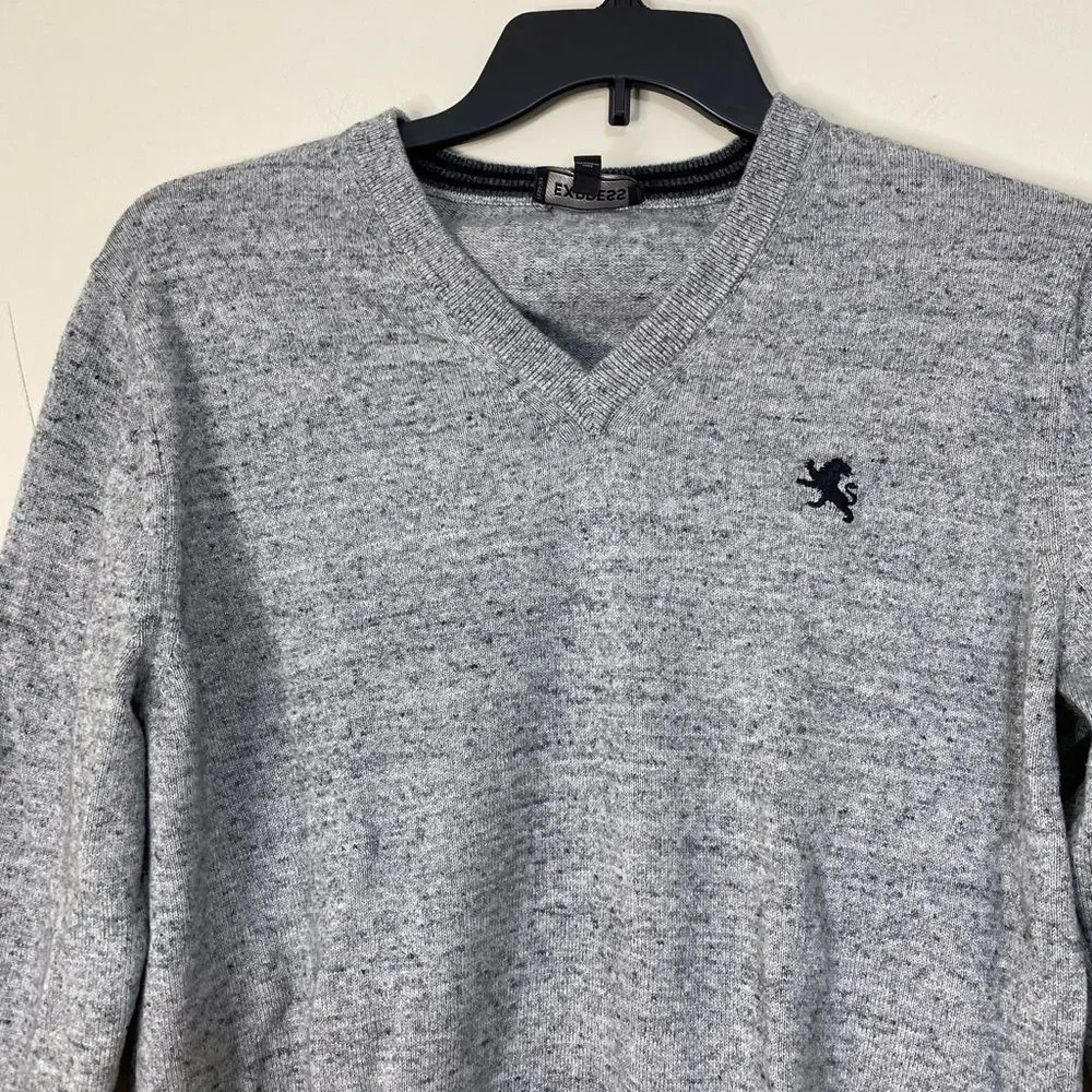 Express V-Neck Sweater Pullover Embroidered Logo Gray Cotton men’s  Size L